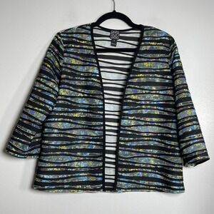 CLARA SUNWOO Sheer Striped‎ Open Front Jacket Small Multicolor Artsy Colorful